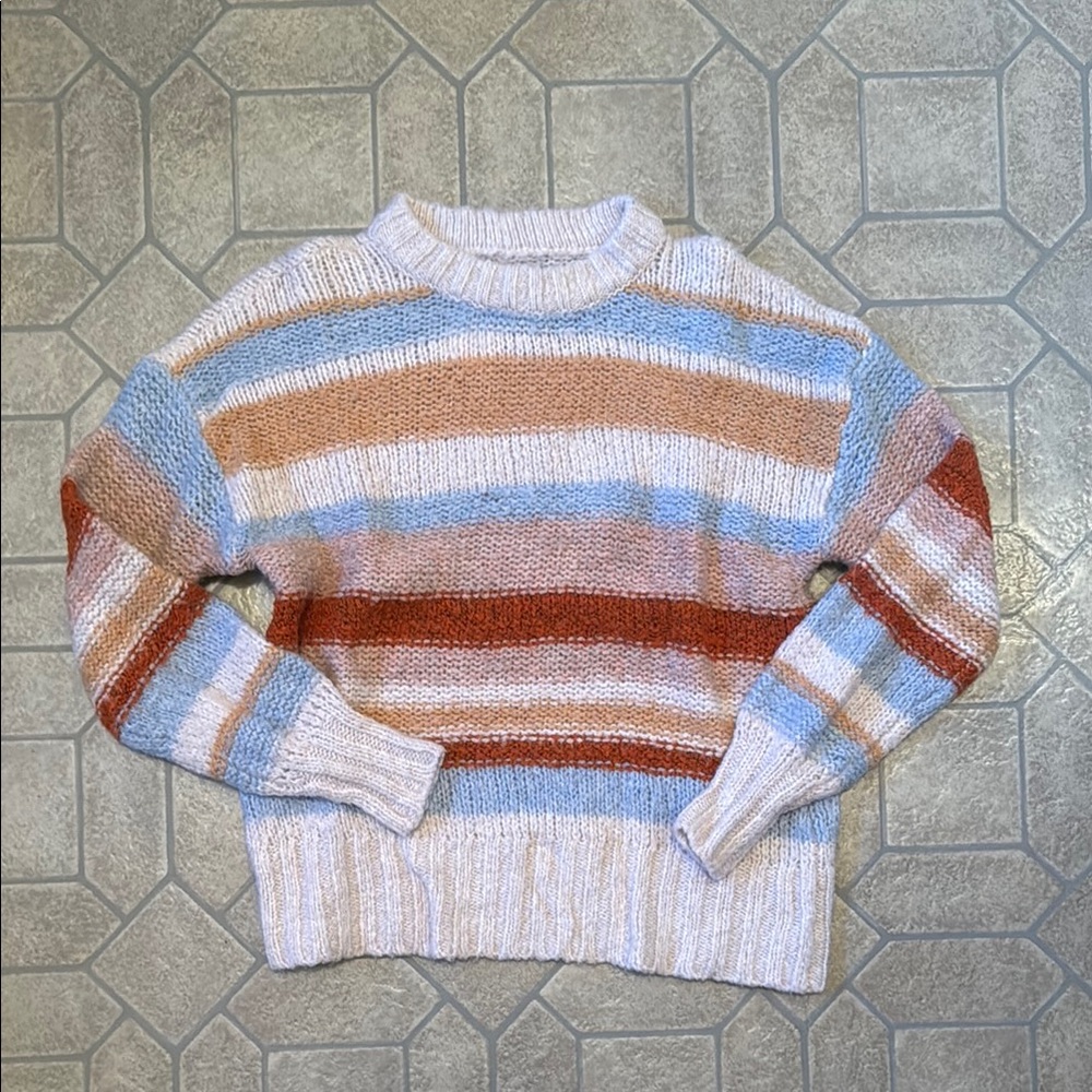 American Eagle Outfitters Striped Sweater in Blue, Brown, and Cream
